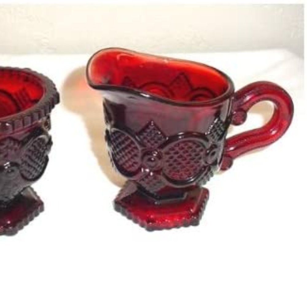 Avon 1876 Cape Cod Ruby Sugar Dish and Creamer